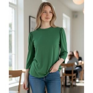Universal Standard‎ Green Puff Sleeve Top 3/4 Sleeve Crew Neck Blouse XS